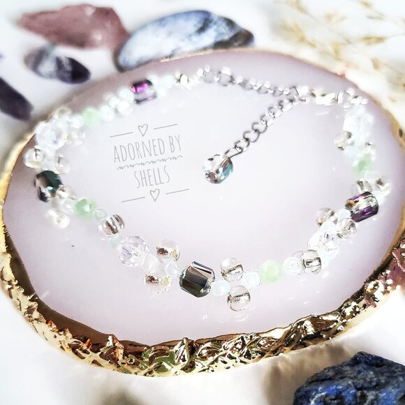 Beaded Bracelet Aqua Mint Green, Dainty Stainless Steel Non-Tarnish Accessory - Picture 7 of 8